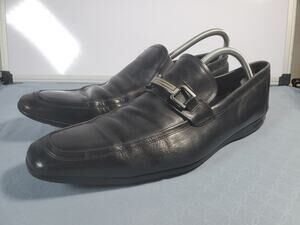 Versace Collection Leather Slip On Metal bit Black Shoes Men's Size 44 US 10